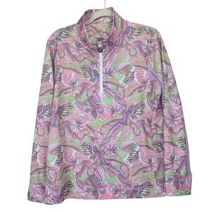Stella Parker‎ Golf Collection Quarter Zip Pullover Large Floral Mesh Colorful